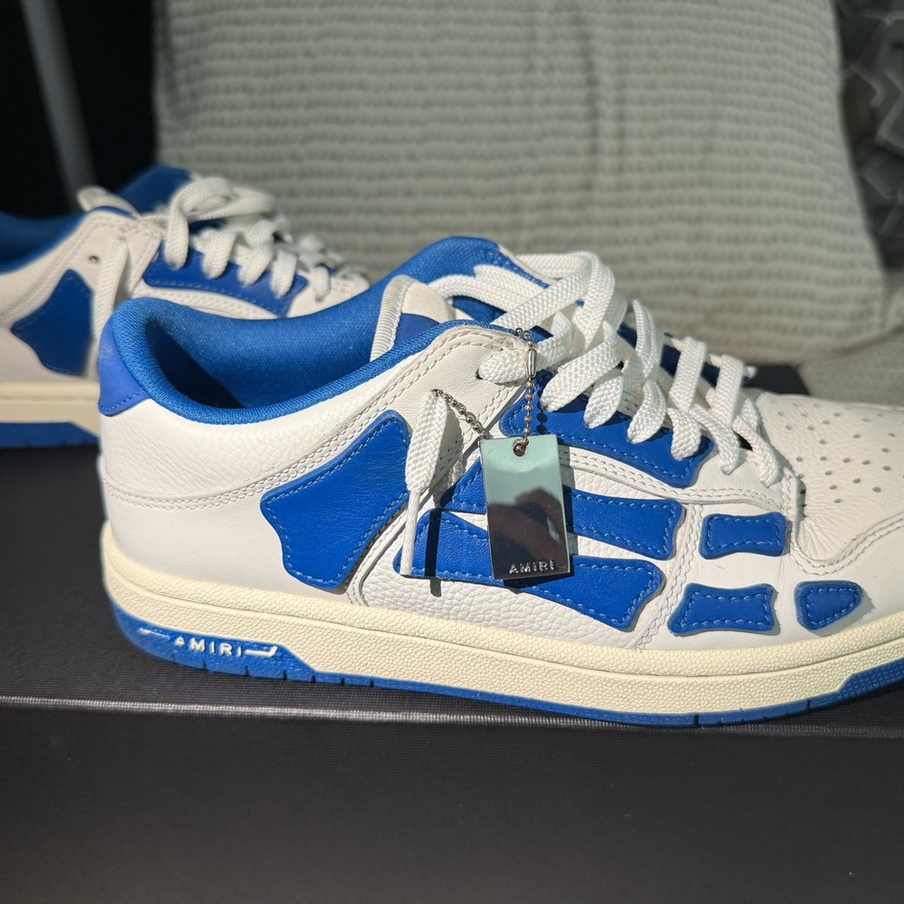 AMIRI White and Blue Leather Sneakers